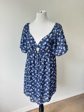 Altar’d Stare Blue Floral Cutout Babydoll Dress